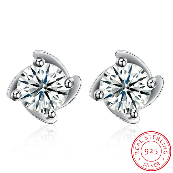 Sterling Silver Plated  Earrings  Stud AAA Zirconia  Push Back Clasp L789