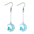 201 Stainless Steel Dangle Earrings Metal Moon Cat Shape 72mm A179