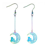 201 Stainless Steel Dangle Earrings Metal Moon Cat Shape 72mm A179