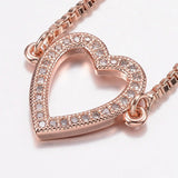 Bracelet Slider Bracelet Zirconia Box Chains Heart Rose Gold 10-1/4"(260mm) P312