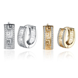 Platinum Plated Earrings Hoop Huggies AAA Zirconia Latch Back Clasp L544