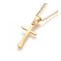 Stainless Steel Pendant Necklace Chain Lobster Religion Cross Gold 17.5" A229