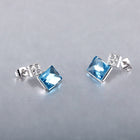 Platinum Plated Earrings  Stud AAA Zirconia Blue Push Back Clasp L681