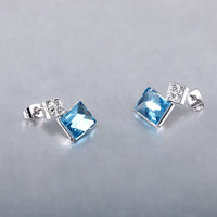 Platinum Plated Earrings  Stud AAA Zirconia Blue Push Back Clasp L681