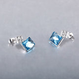 Platinum Plated Earrings  Stud AAA Zirconia Blue Push Back Clasp L681