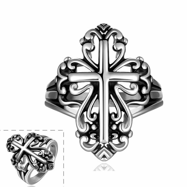 Stainless Steel  Antique Gothic Biker Tribal Ring Black Men's Unisex Cross B172