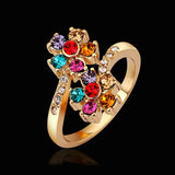 Gold Multicolor Blue Red Purple Zirconia Flower Band Ring Size 8 B111