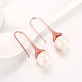 Rose Gold Plated  Earrings Threader Synthetic Pearl Fish Hook .48" L276