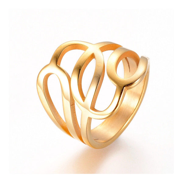 304 Stainless Steel Finger Rings Gold Size 7 17mm  A34