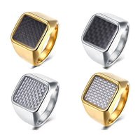 Stainless Steel Yellow Gold Platinum Plated Mens Band Ring Carbon Fiber B555