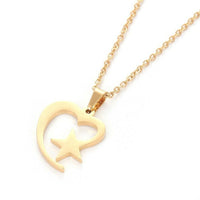 Stainless Steel Set Earring Pendant Necklace Heart Star Gold 18" P841