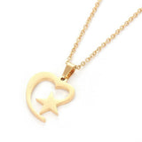 Stainless Steel Set Earring Pendant Necklace Heart Star Gold 18" P841