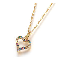 Stainless Steel Pendant Necklaces Cubic Zirconia Heart Colorful Gold 17.8" P660