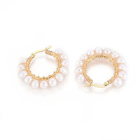 Stainless Steel Hoop Earrings Pearl Ring White Gold Agate Tiger Eye Howlite P325