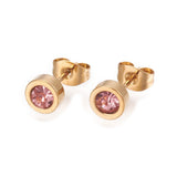 Stainless Steel Ear Studs Rhinestone Flat Round Mixed Color Gold 14mm 6Pair Z389