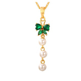 Gold Plated  Necklace Pendant Pearl Indian Cubic Zirconia Long Green L91