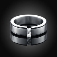 Stainless Steel Band Fashion Wedding Ring Black AAA Zirconia Men's Unisex B468