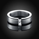 Stainless Steel Band Fashion Wedding Ring Black AAA Zirconia Men's Unisex B468