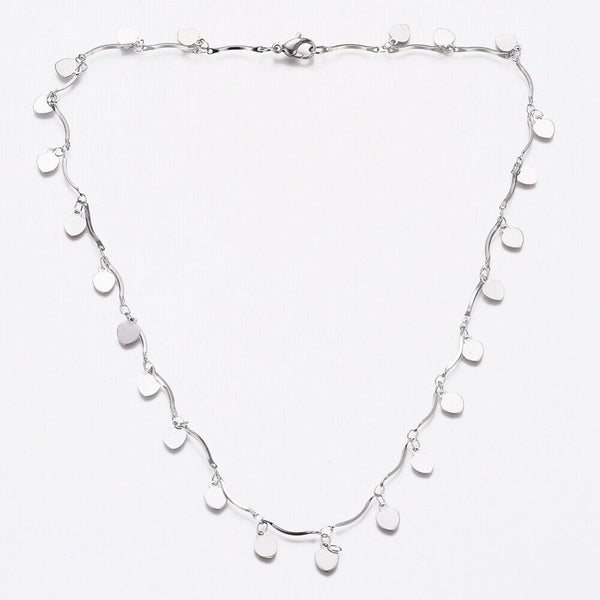 Stainless Steel Heart Charm Necklace Bar Necklace Lobster Silver 17.5" Z472
