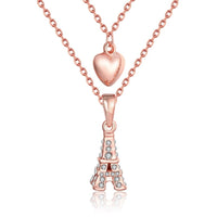 Rose Gold Plated Necklace Pendant Heart AAA Zirconia 18 Inches 1MM Lobster B126