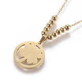 Stainless Steel Set Earrings Pendant Necklace Flat Round Clover Gold 17.7' P855