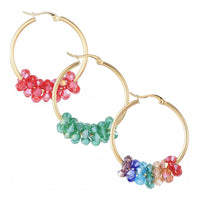 Stainless Steel Hoop Earrings Glass Bead Gold 12 Gauge 42x33 2mm 0.8x1.2mm A177