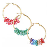 Stainless Steel Hoop Earrings Glass Bead Gold 12 Gauge 42x33 2mm 0.8x1.2mm A177