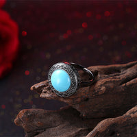 Platinum Plated Black Gunmetal Halo Fashion Ring Women's Kallaite Blue B495