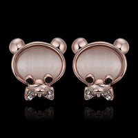 Rose Gold Plated Earrings Stud Push Back Bear 1.08"  L315