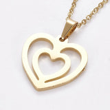 Stainless Steel Set Earring Pendant Necklace Heart Gold 18" P803