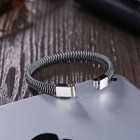 Stainless Steel Leather Bracelet 8 Inches 9MM Slide L391