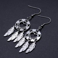 Stainless Steel Chandelier Earrings Dream Catcher Feather Silver 0.7mm Z391