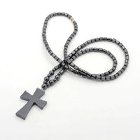 Non-Magnetic Hematite Cross Pendant Necklace Screw Black 24.6" Z561