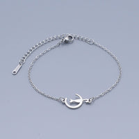 Stainless Steel Kitten Bracelet Lobster Crescent Moon Cat Silver Ajustable Z207