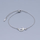 Stainless Steel Kitten Bracelet Lobster Crescent Moon Cat Silver Ajustable Z207