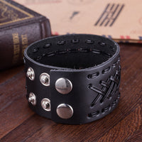 Leather Bracelet Black Brown 9 Inches 42MM Push button  L448