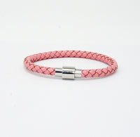 Unisex Men's Genuine Leather Stainless Steel Magnetic Clasp Bracelet Pink