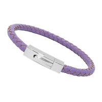 Unisex Men's Genuine  Leather Stainless Steel Magnetic Clasp Bracelet Purple