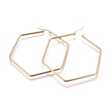 304 Stainless Steel Hoop Earrings Hexagon Gold 3" Pin 1mm P610