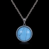 Platinum Plated Necklace Pendant Drop Kallaite Blue 20 Inch 1MM Lobster B192