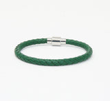 Unisex Men's Genuine Leather Stainless Steel Magnetic Clasp Bracelet Green