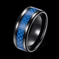 Stainless Steel Black Mens Band Carbon Fiber Silver Black Blue Ring B558