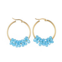 Stainless Steel Hoop Earrings Glass Bead Gold 12 Gauge 42x33 2mm 0.8x1.2mm A177