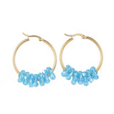 Stainless Steel Hoop Earrings Glass Bead Gold 12 Gauge 42x33 2mm 0.8x1.2mm A177