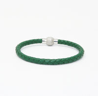 Unisex Men's Genuine Leather Stainless Steel Magnetic Clasp Bracelet Green