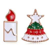 Rose Gold Platinum Enamel Stud Earrings Christmas Tree Candle 17x12mm P133