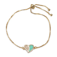 Adjustable Bracelets Slider Opal Cubic Zirconia Heart Gold Blue Pink 8.8"  P503