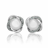 White Rose Gold Plated Pearl Zirconia Stud Earrings L69