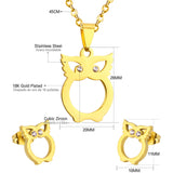 Stainless Steel Women's Unisex Set 18 Inch Necklace Earrings Owl Y49