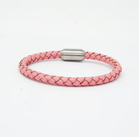 Unisex Men's Genuine Leather Stainless Steel Magnetic Clasp Bracelet Pink